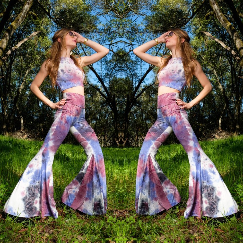 Tie Dye Vegan Suede Bell Bottoms x Super Flare Pants x Warrior Within X - Picture 3 of 7